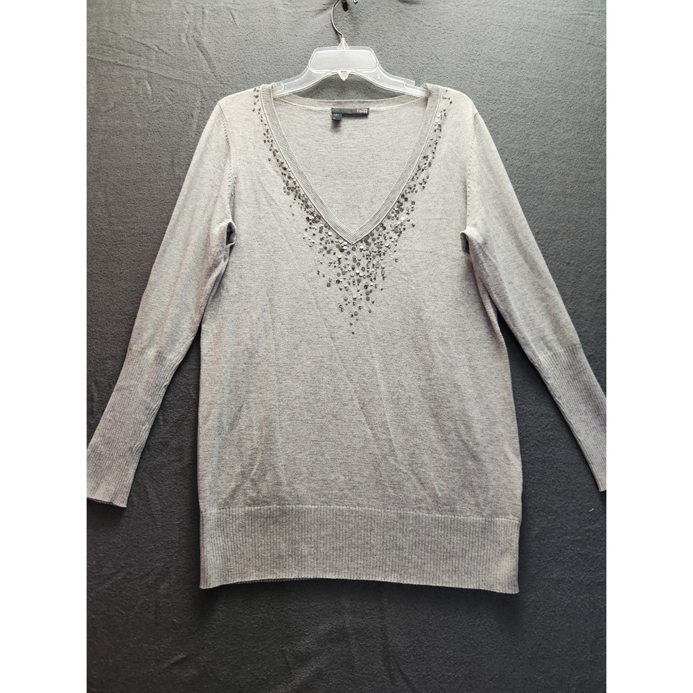 Eileen Fisher Sweater Women's Cashmere Blend Long Sleeves‎ Sequins Gray Size M